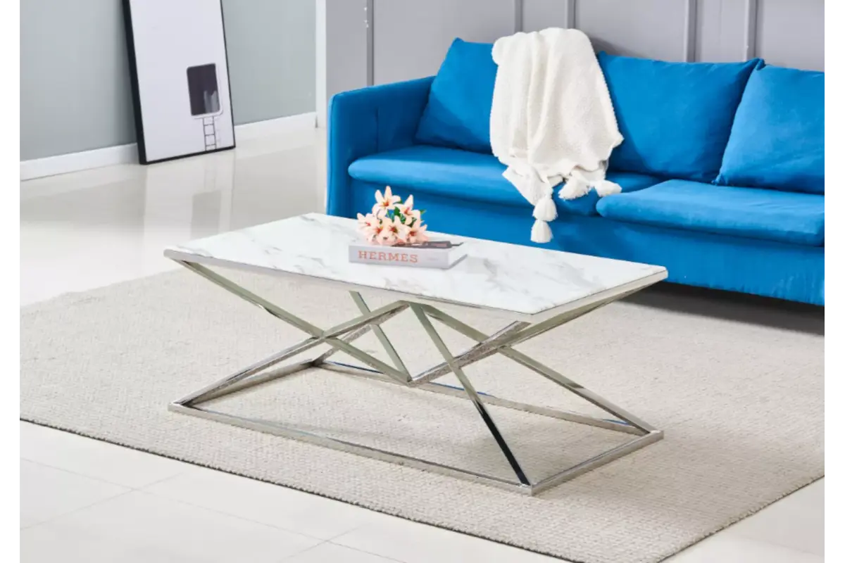 Table basse argentée marbre blanc LUXOR