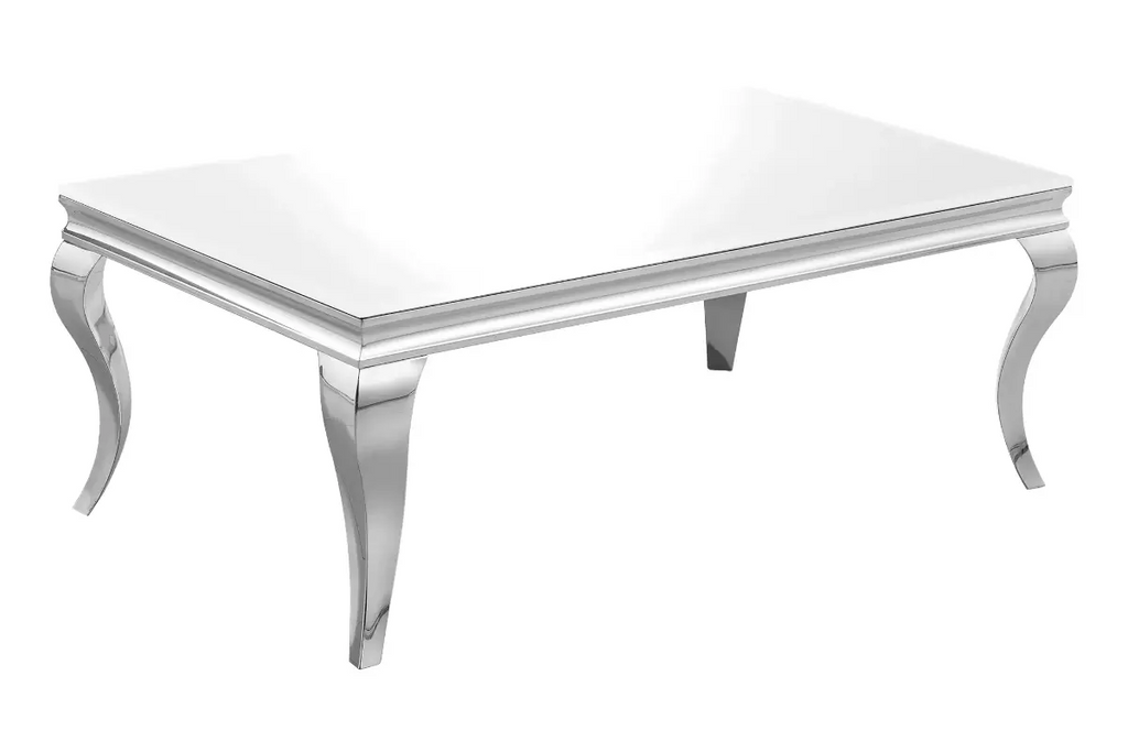 Table basse argentée verre blanc NEO