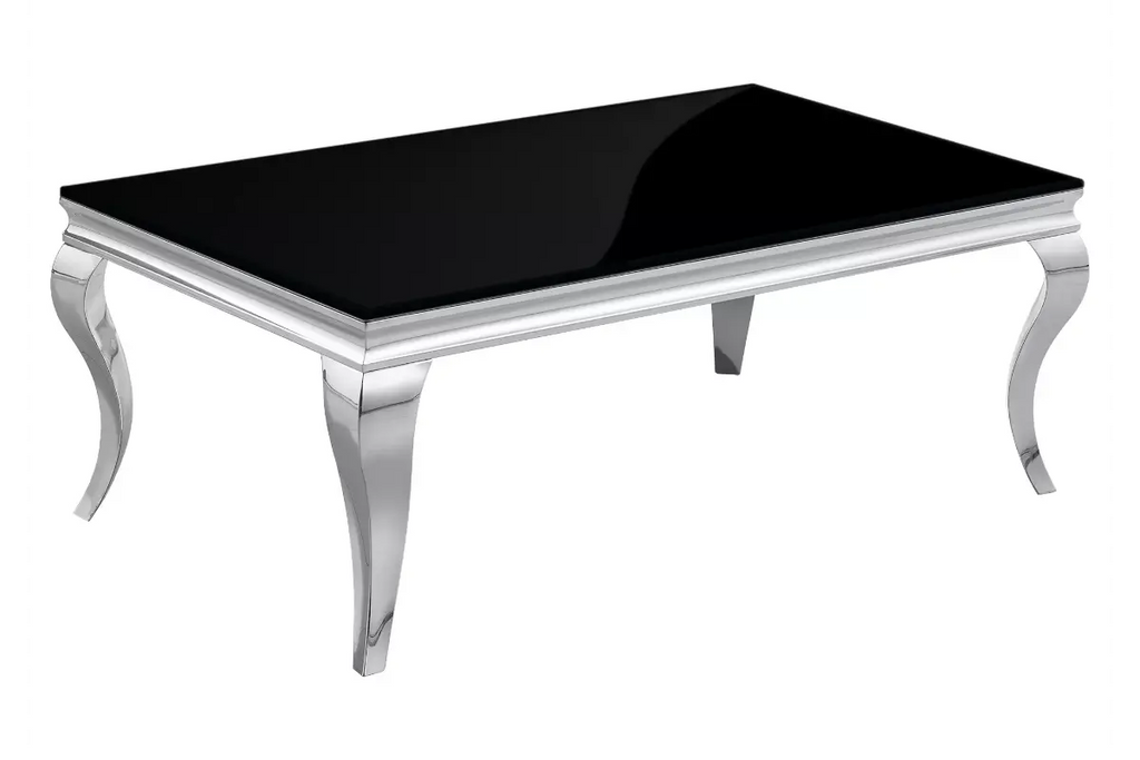 Table basse argentée verre noir NEO
