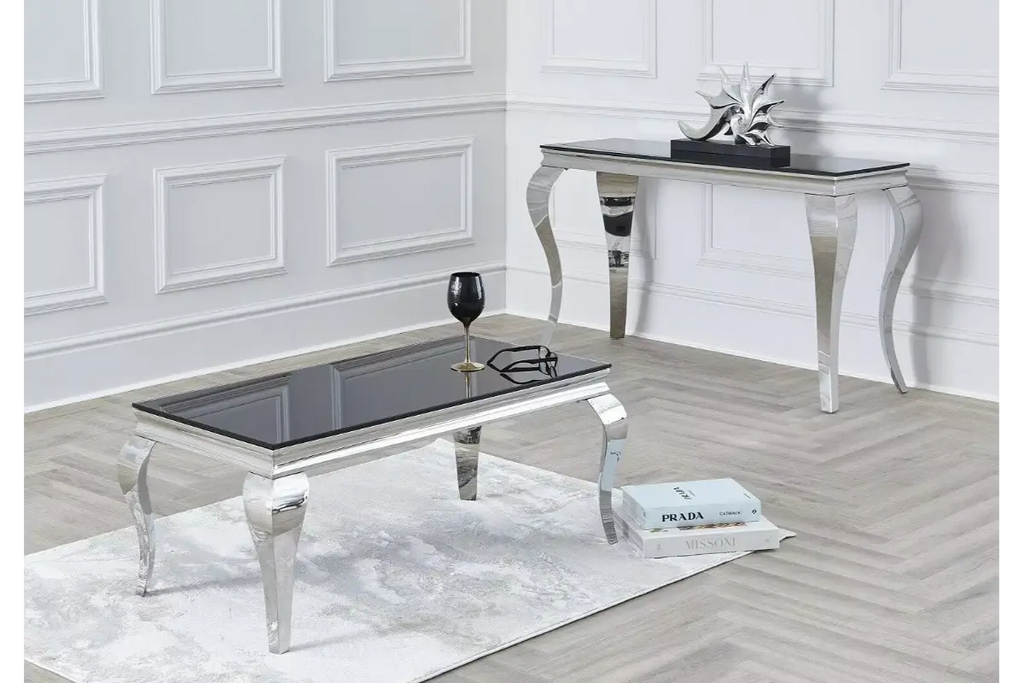 Table basse argentée verre noir NEO