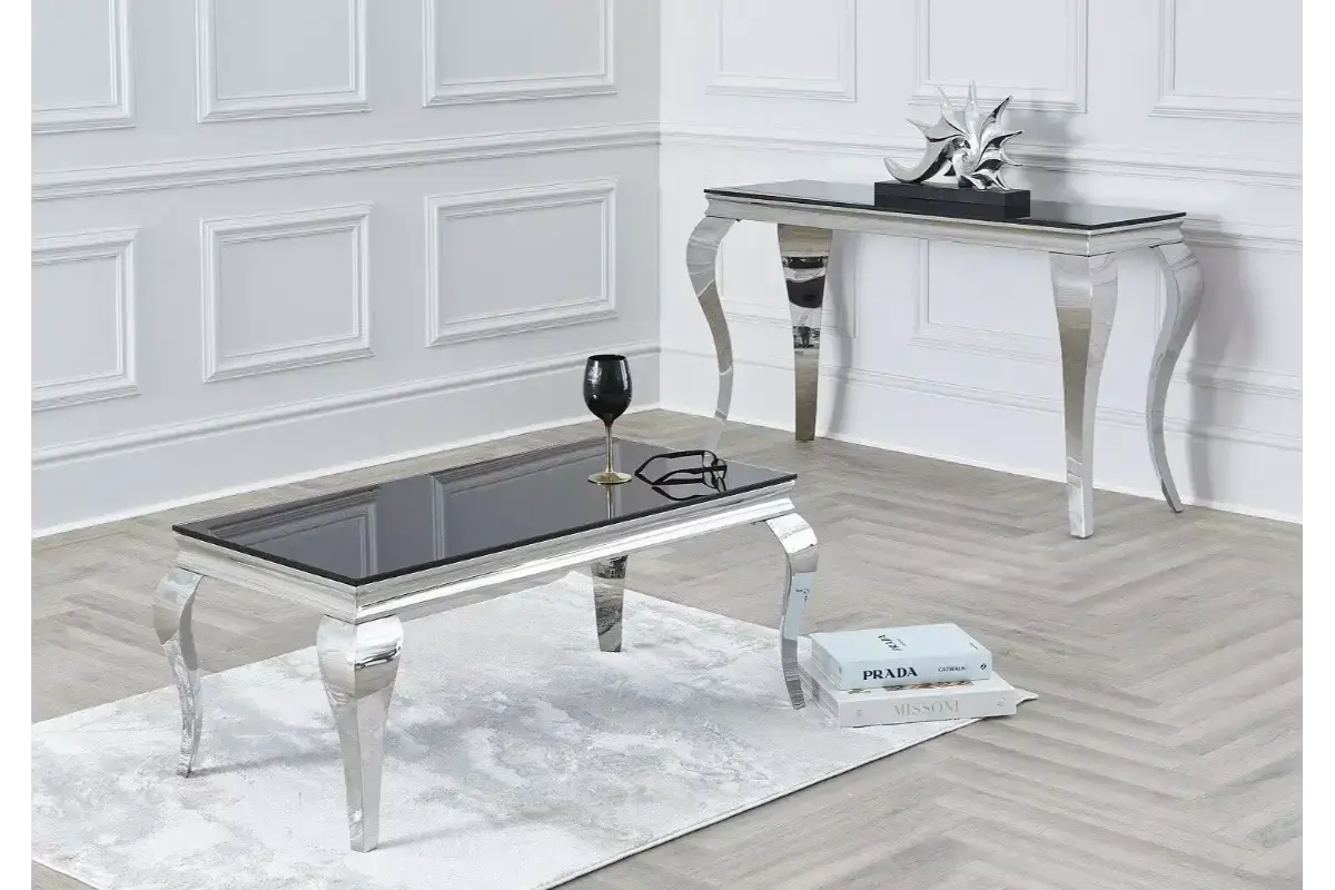 Table basse argentée verre noir NEO Swedzo-Meuble