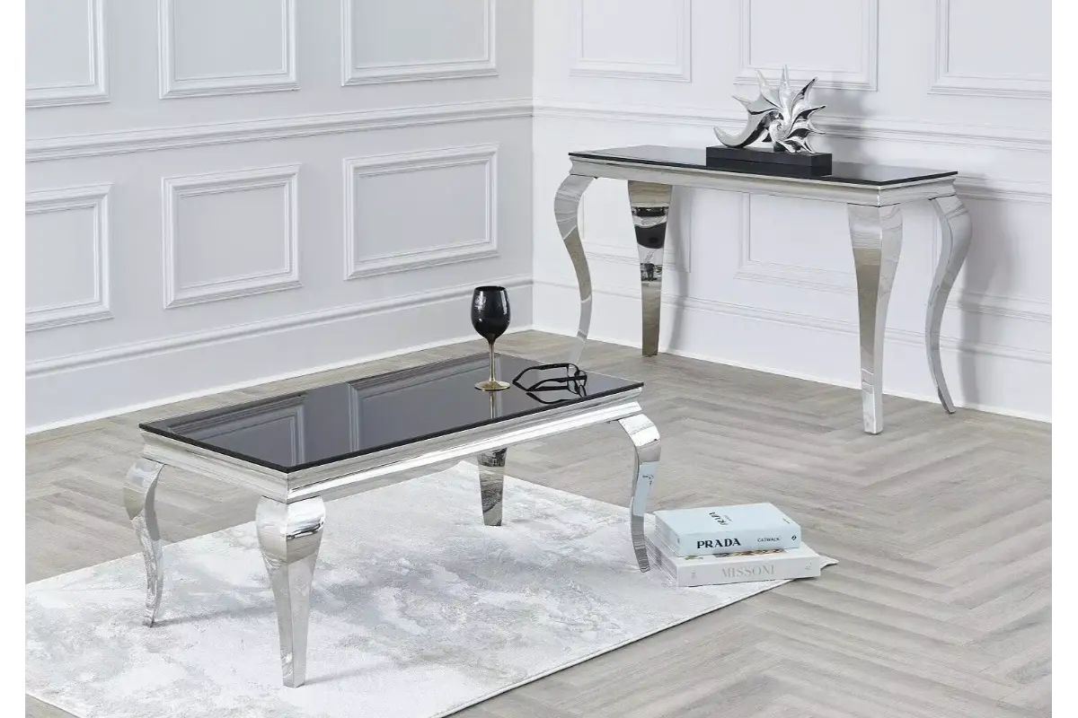 Table basse argentée verre noir NEO