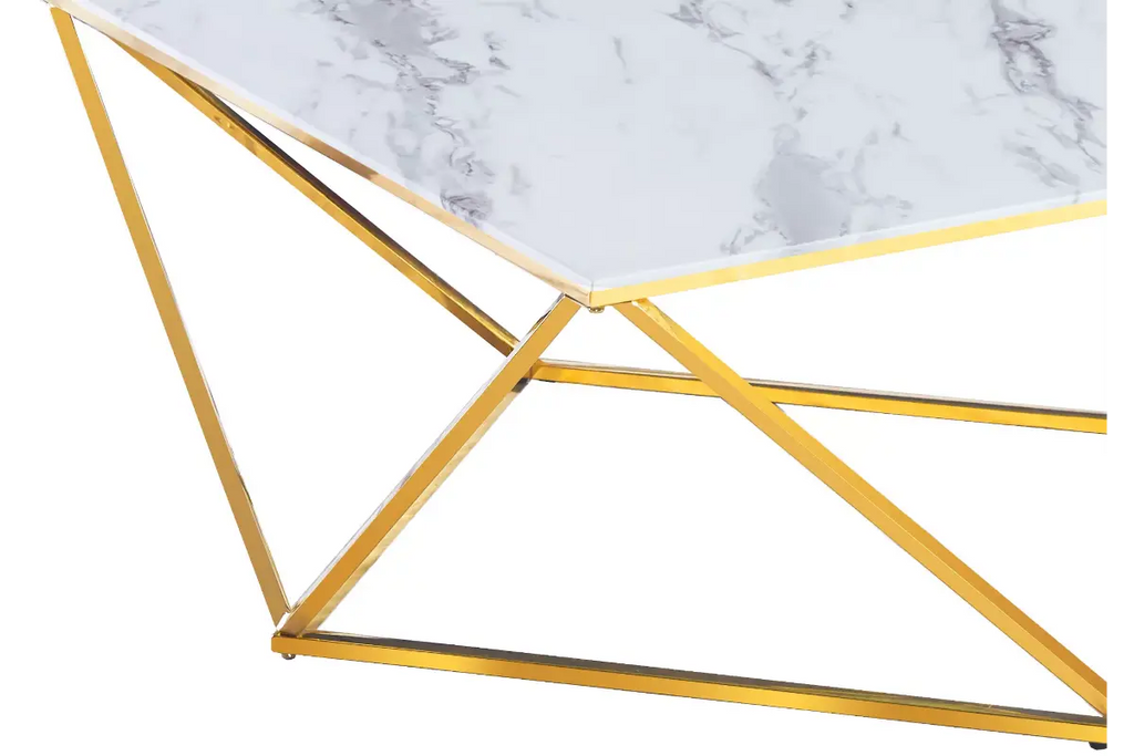 Table basse carré doré marbre blanc ILéA