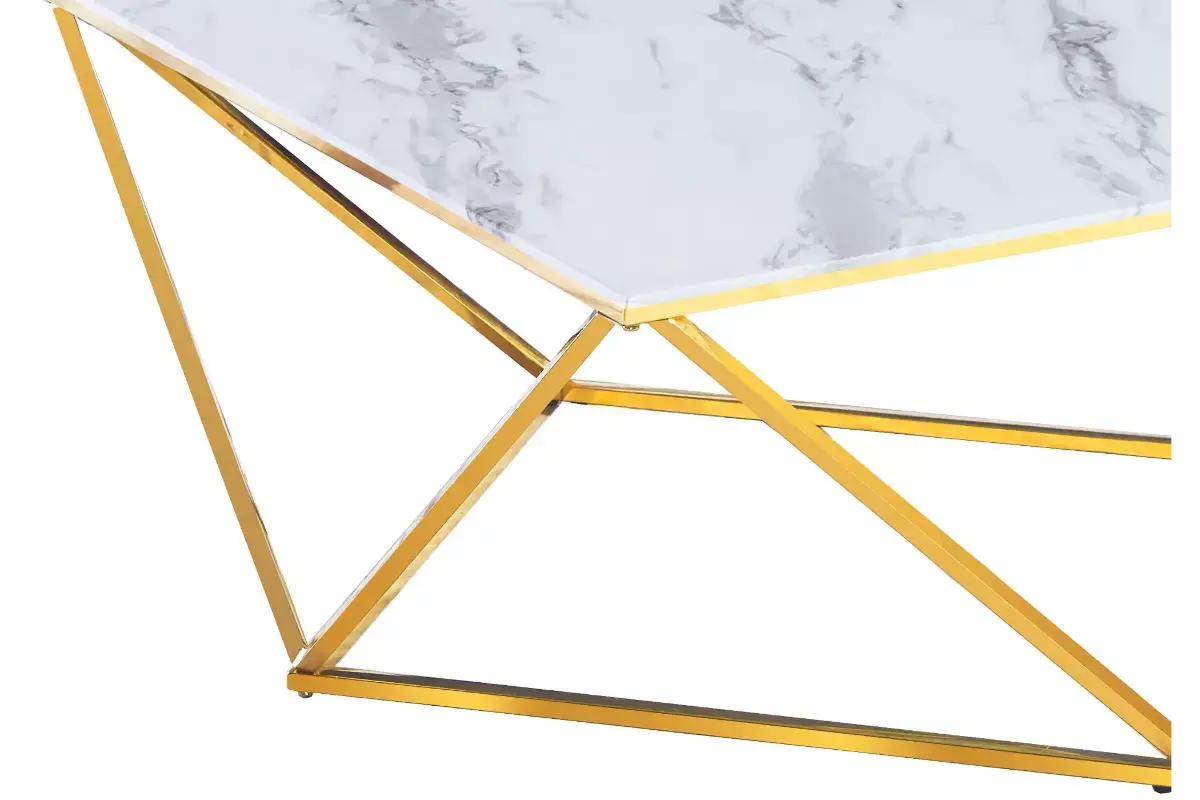 Table basse carré doré marbre blanc ILéA Swedzo-Meuble