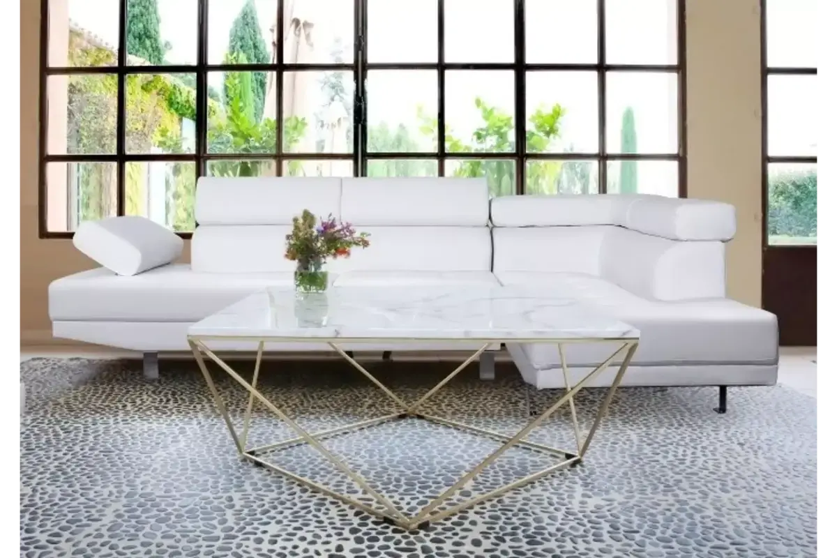 Table basse carré doré marbre blanc ILéA Swedzo-Meuble