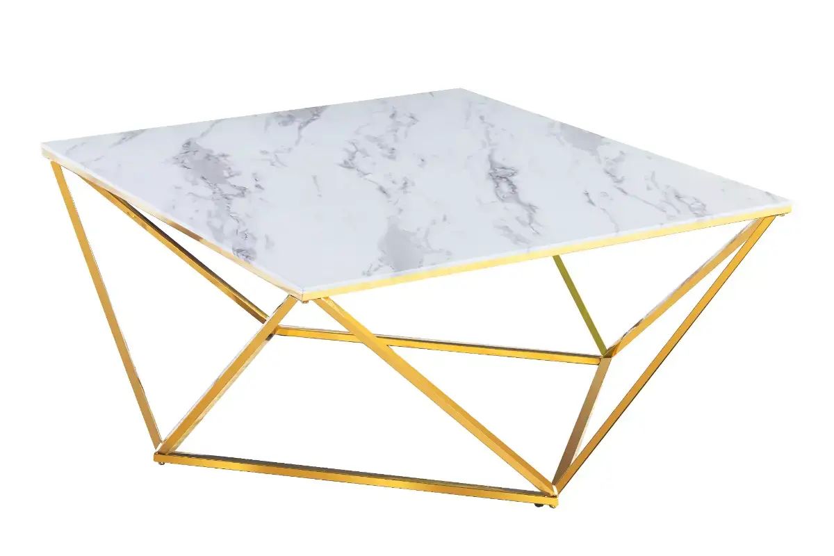 Table basse carré doré marbre blanc ILéA Swedzo-Meuble
