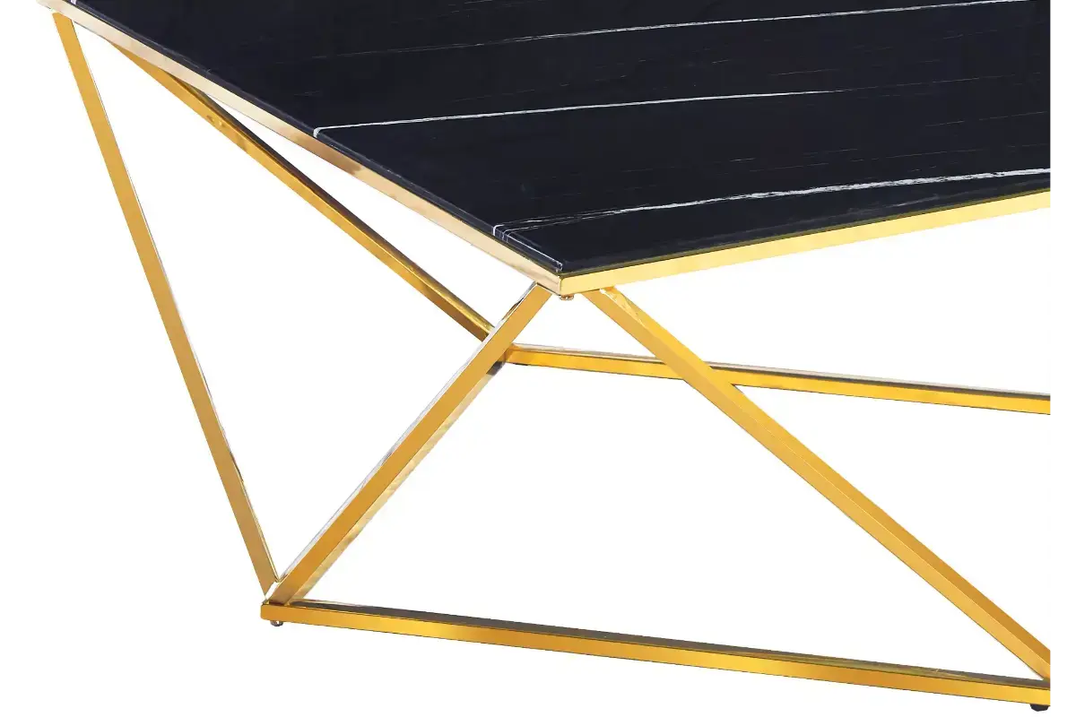 Table basse carré doré marbre noir ILéA Swedzo-Meuble