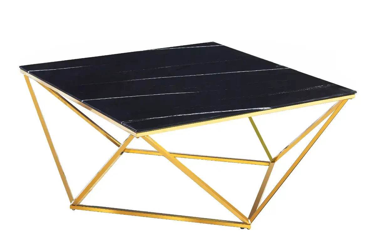 Table basse carré doré marbre noir ILéA Swedzo-Meuble