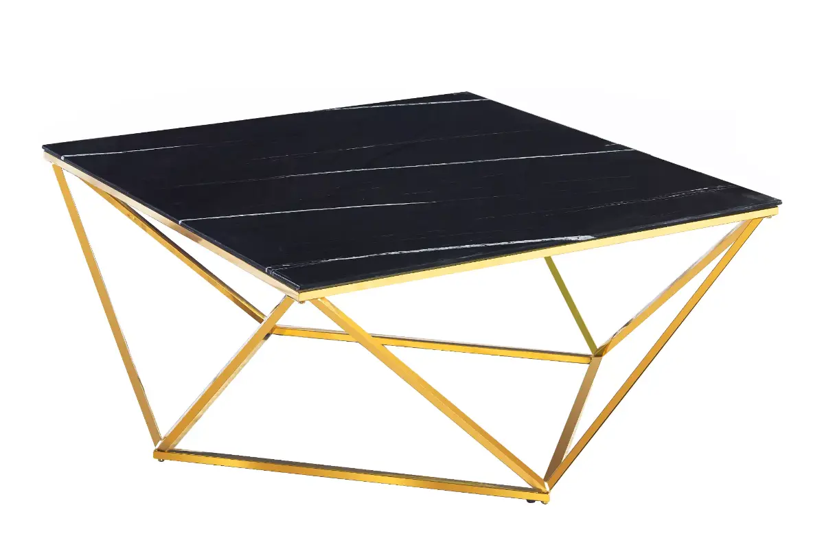 Table basse carré doré marbre noir ILéA