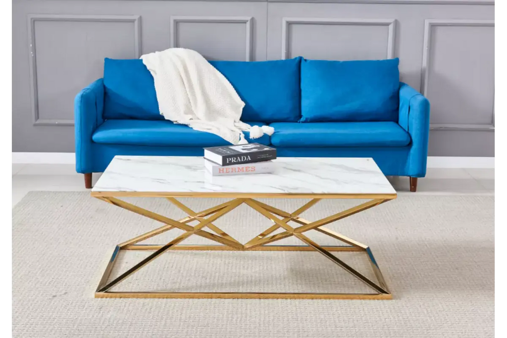 Table basse dorée marbre blanc LUXOR