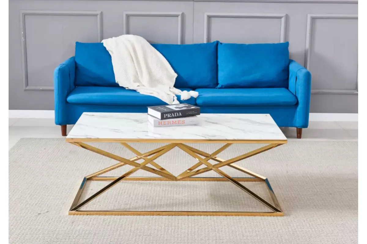 Table basse dorée marbre blanc LUXOR