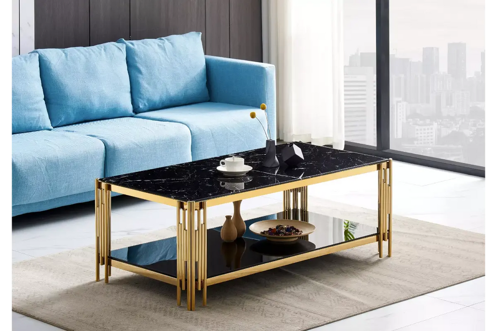 Table basse doré marbre noir éVE