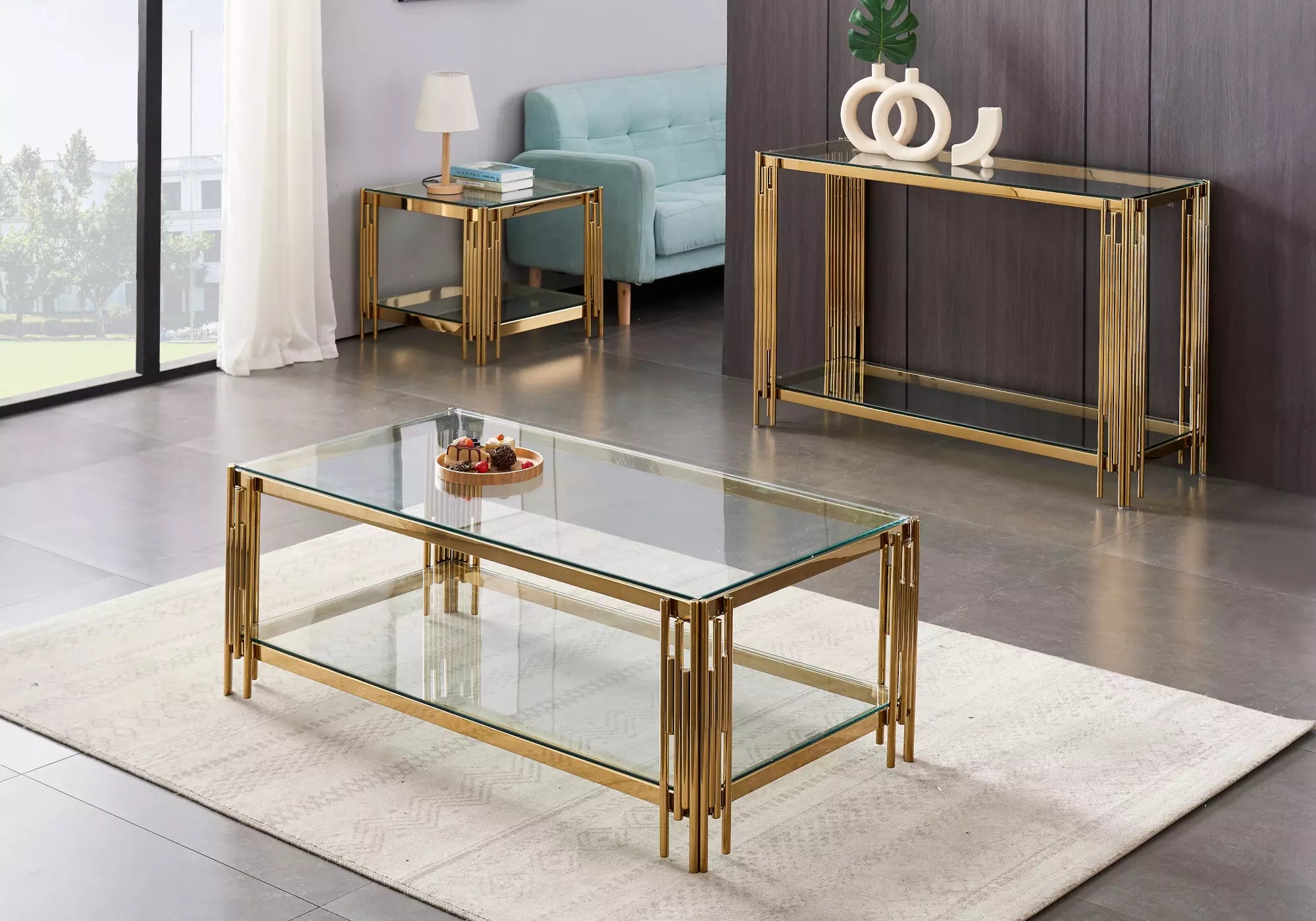 Table basse doré verre trempé éVE