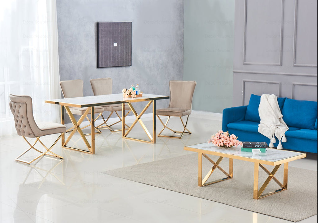 Table a Manger Doree Blanc Gino