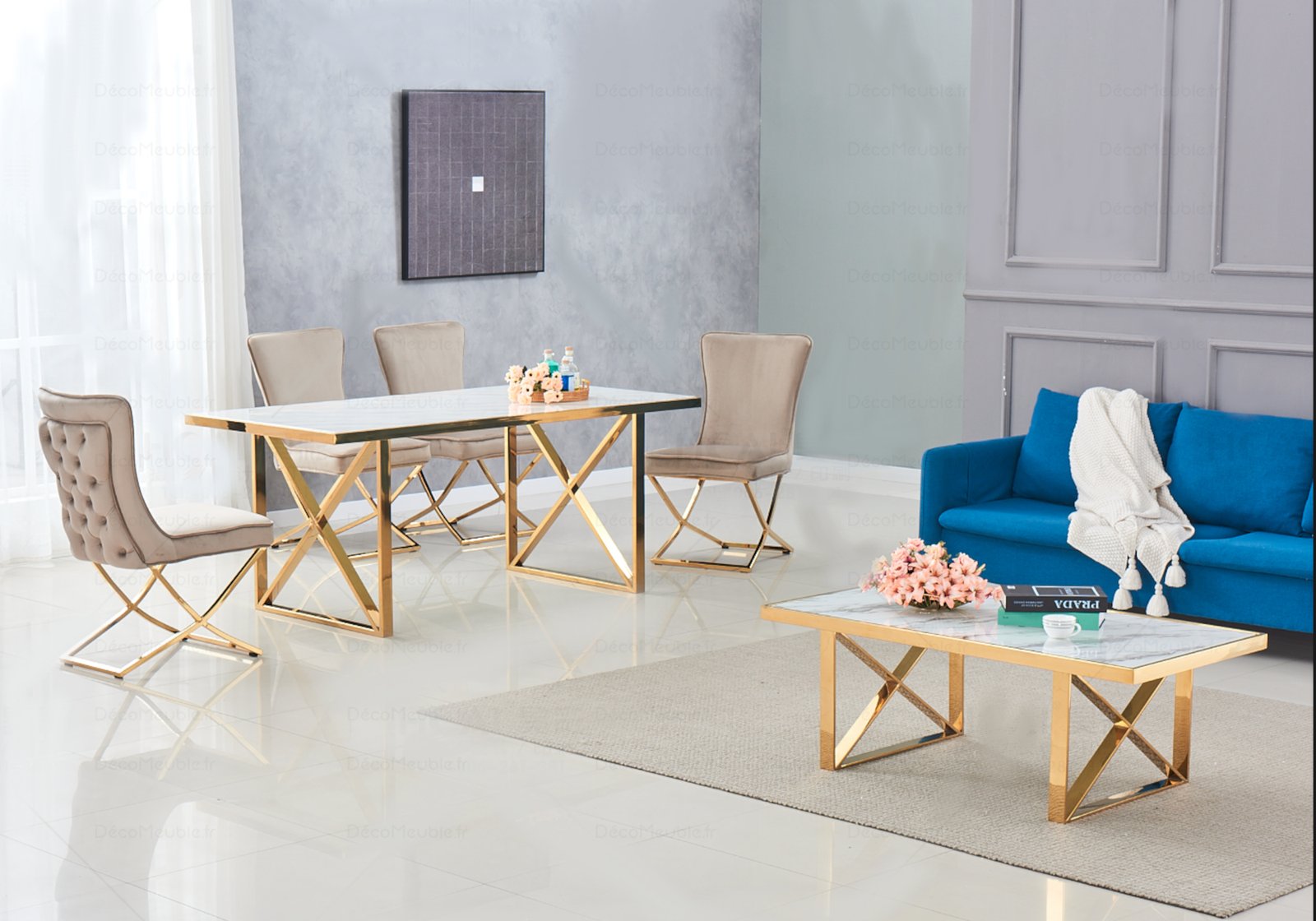 Table a Manger Doree Blanc Gino