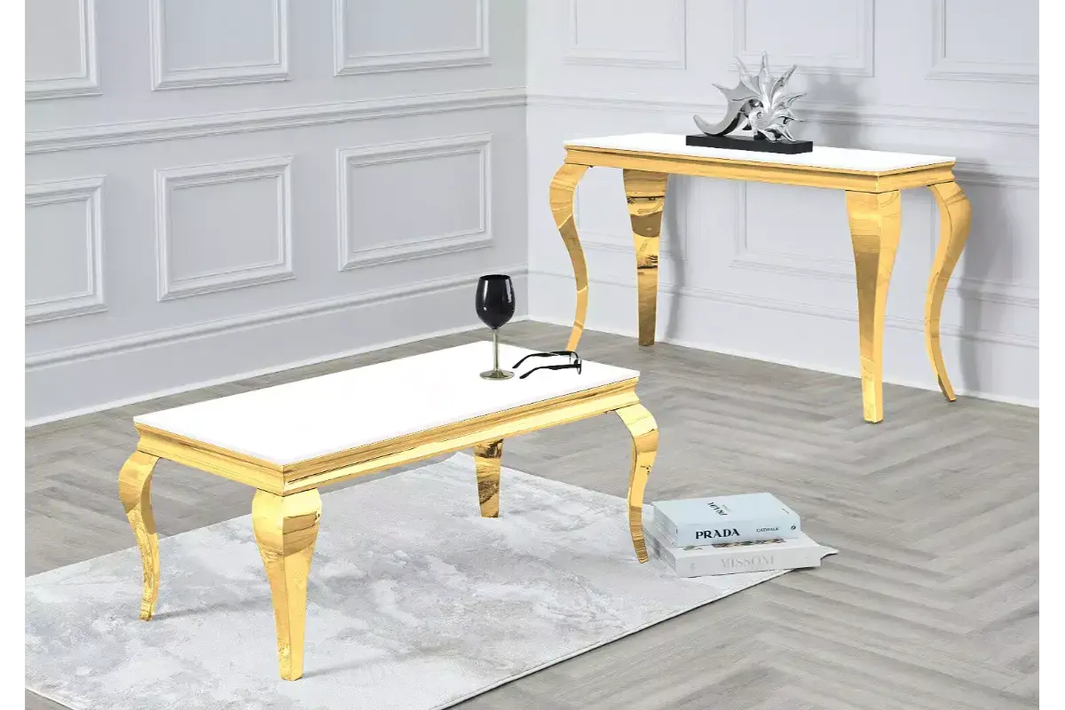 Table basse dorée verre blanc NEO Swedzo-Meuble