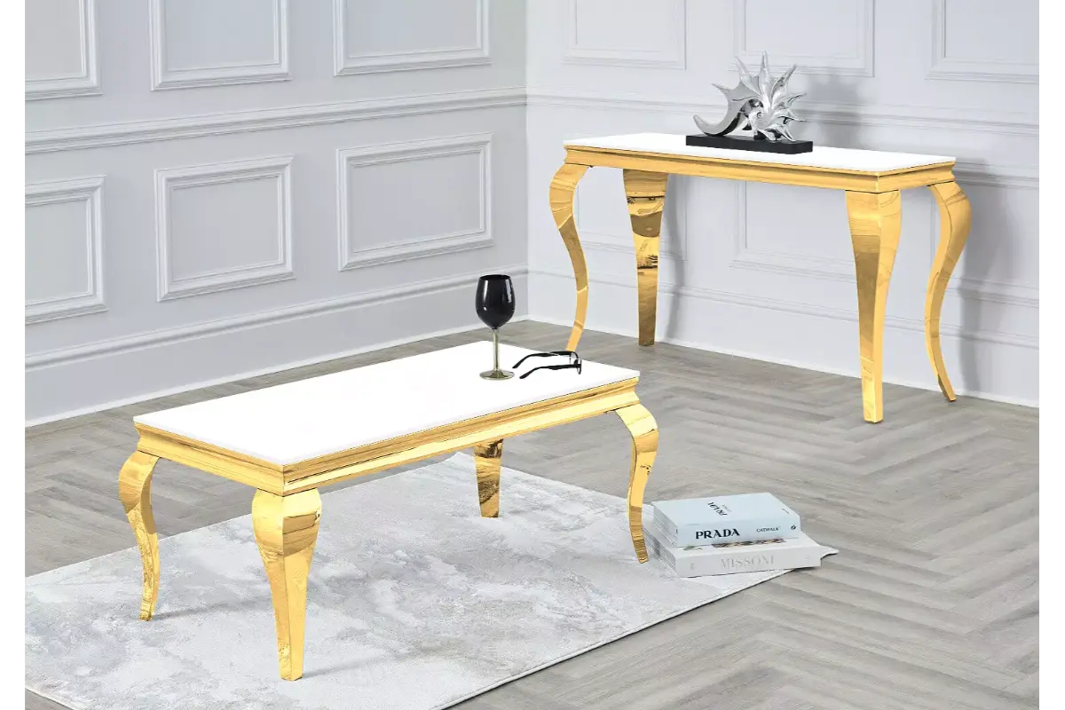 Table basse dorée verre blanc NEO
