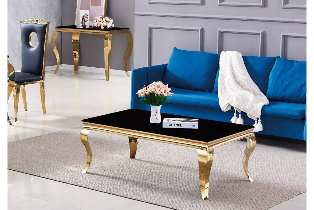 Table basse dorée verre noir NEO