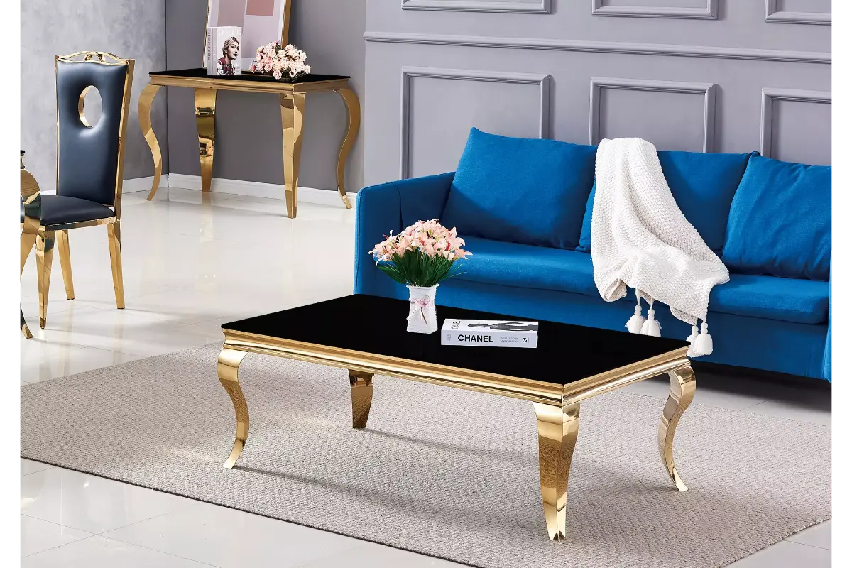 Table basse dorée verre noir NEO