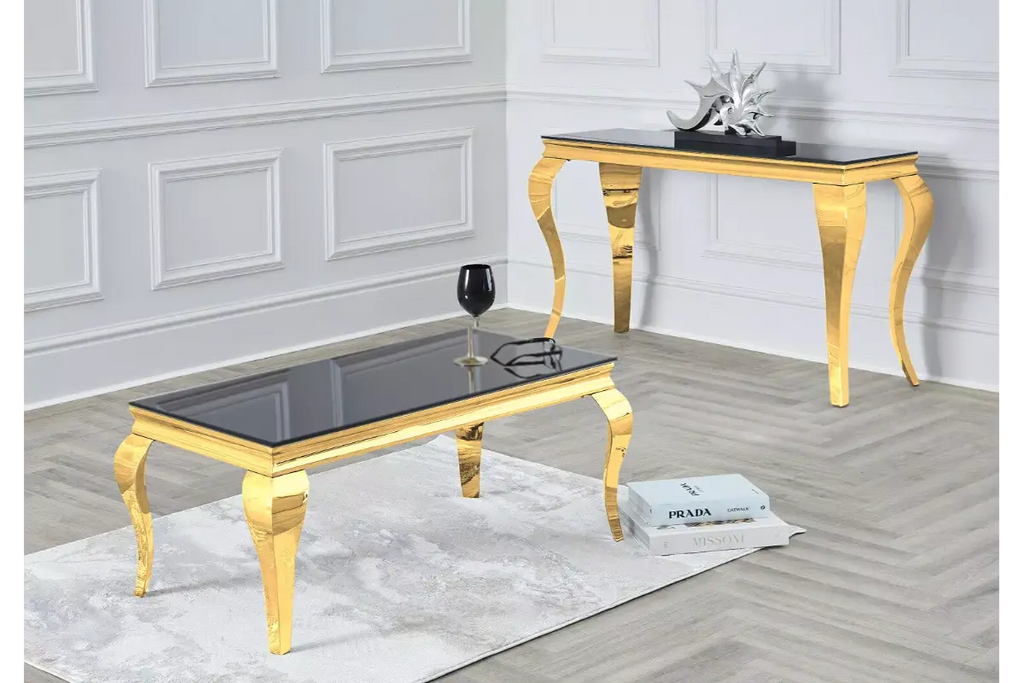 Table basse dorée verre noir NEO
