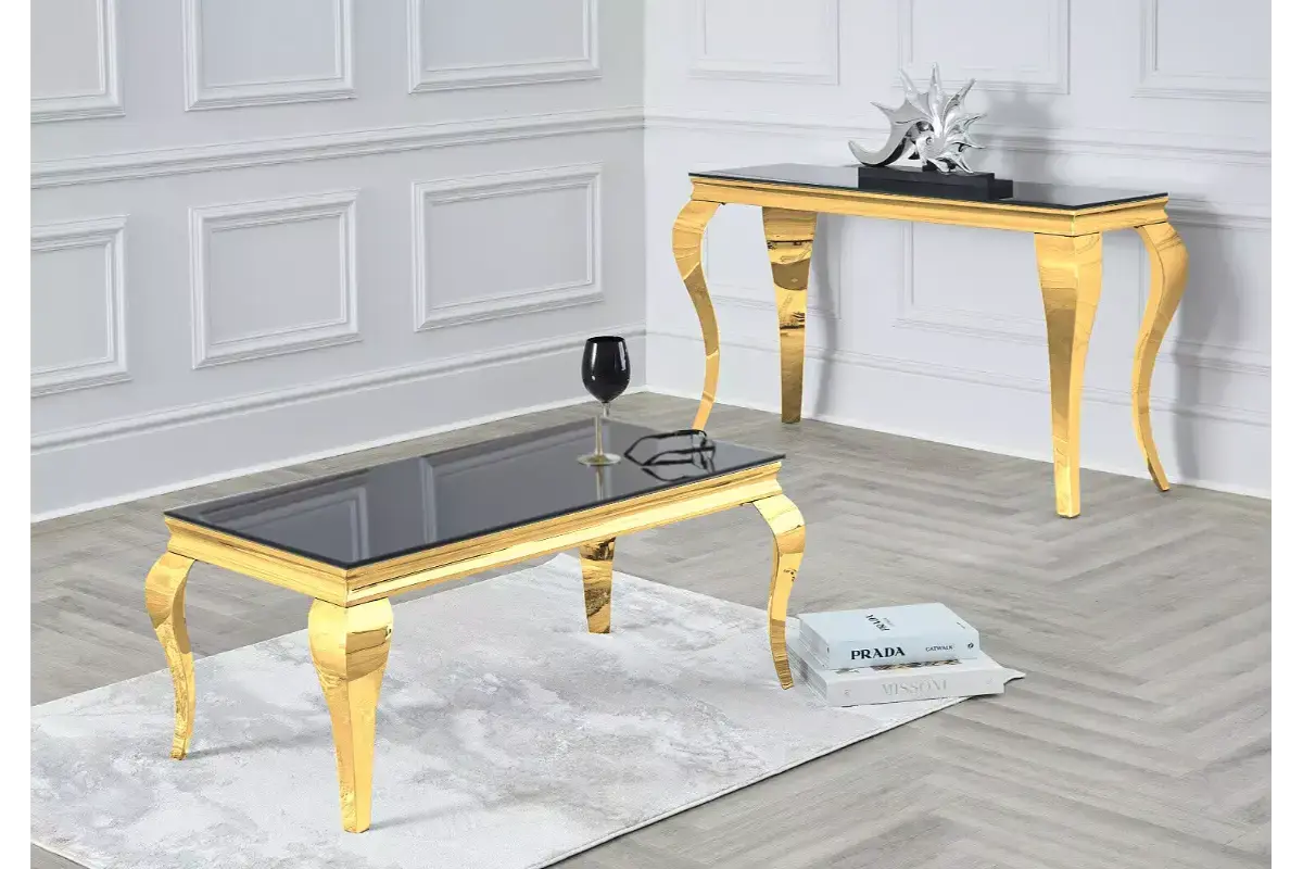 Table basse dorée verre noir NEO Swedzo-Meuble