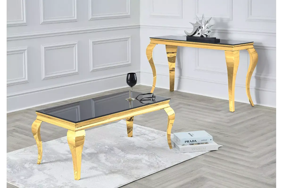 Table basse dorée verre noir NEO