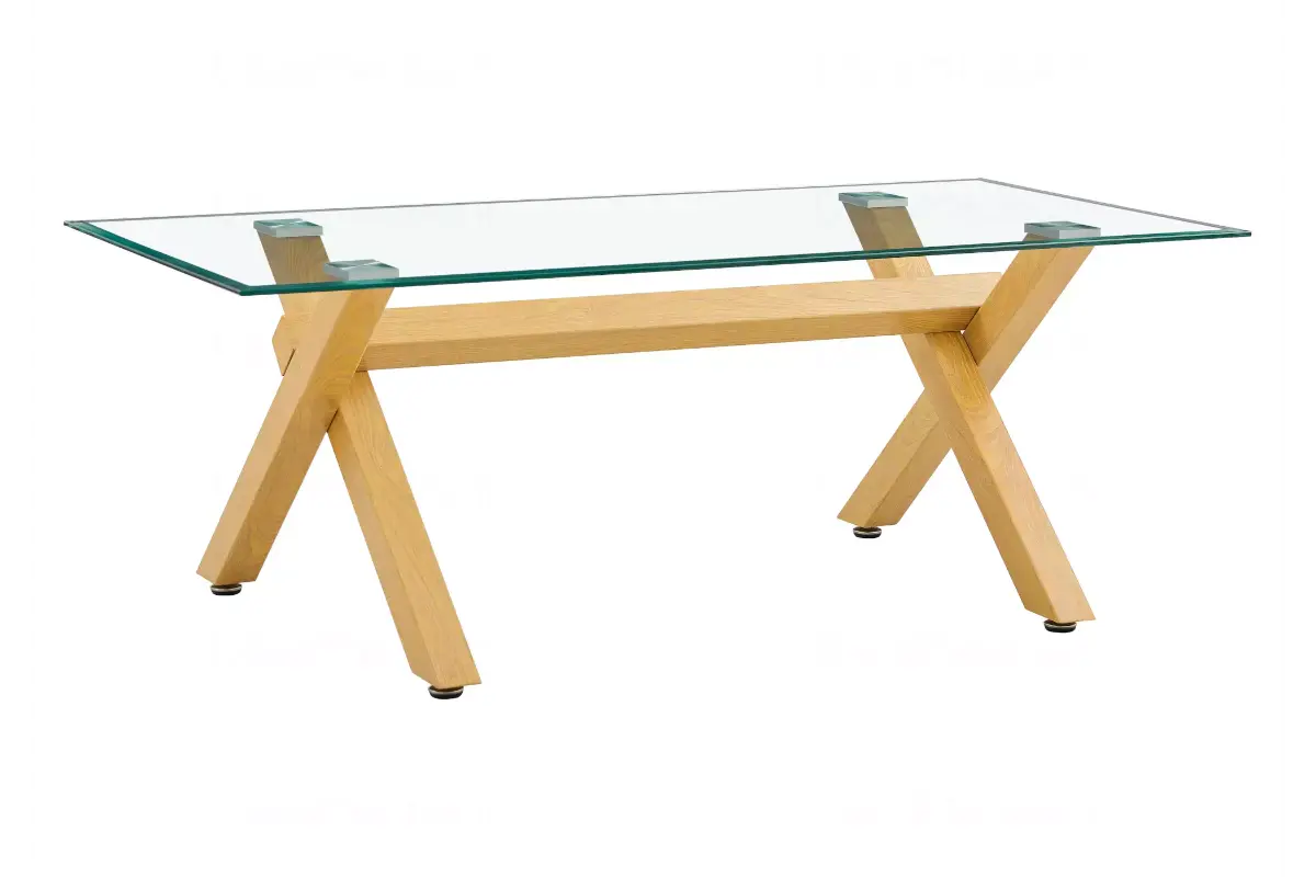 Table basse en verre pied bois CROSS
