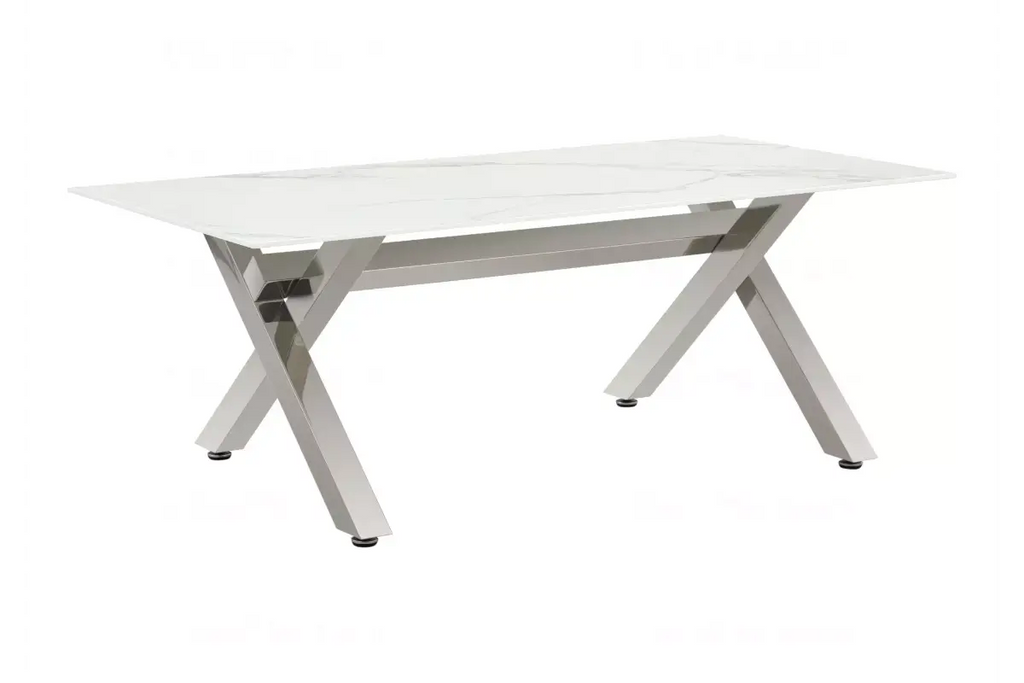 Table basse marbre blanc pied argent CROSS