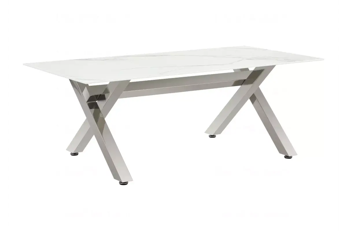 Table basse marbre blanc pied argent CROSS