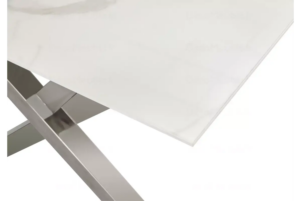 Table basse marbre blanc pied argent CROSS