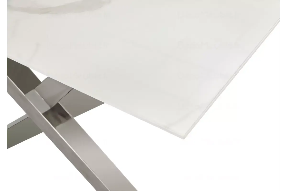 Table basse marbre blanc pied argent CROSS