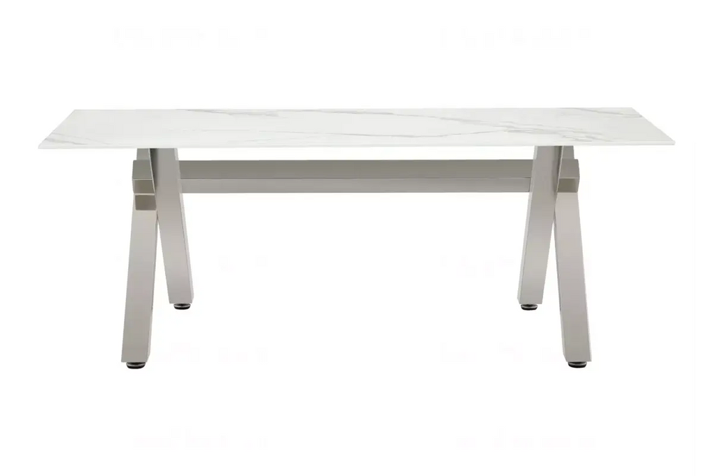 Table basse marbre blanc pied argent CROSS