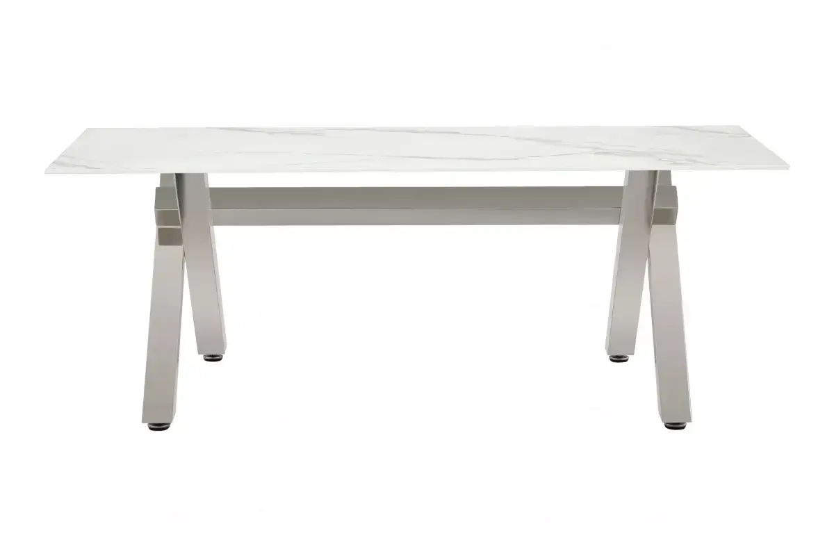 Table basse marbre blanc pied argent CROSS Swedzo-Meuble