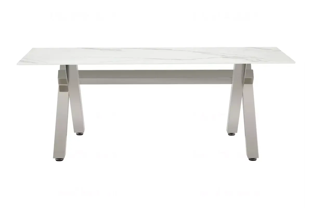 Table basse marbre blanc pied argent CROSS