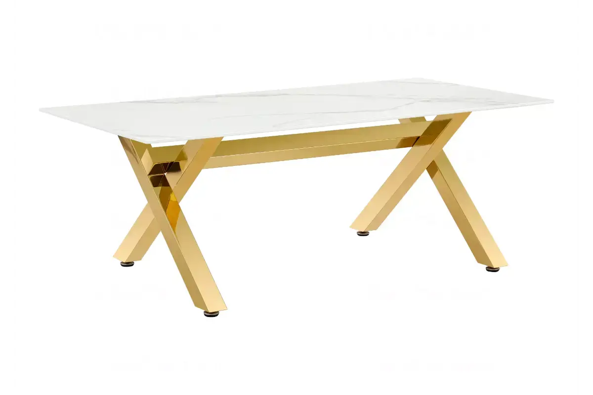Table basse marbre blanc pied doré CROSS Swedzo-Meuble