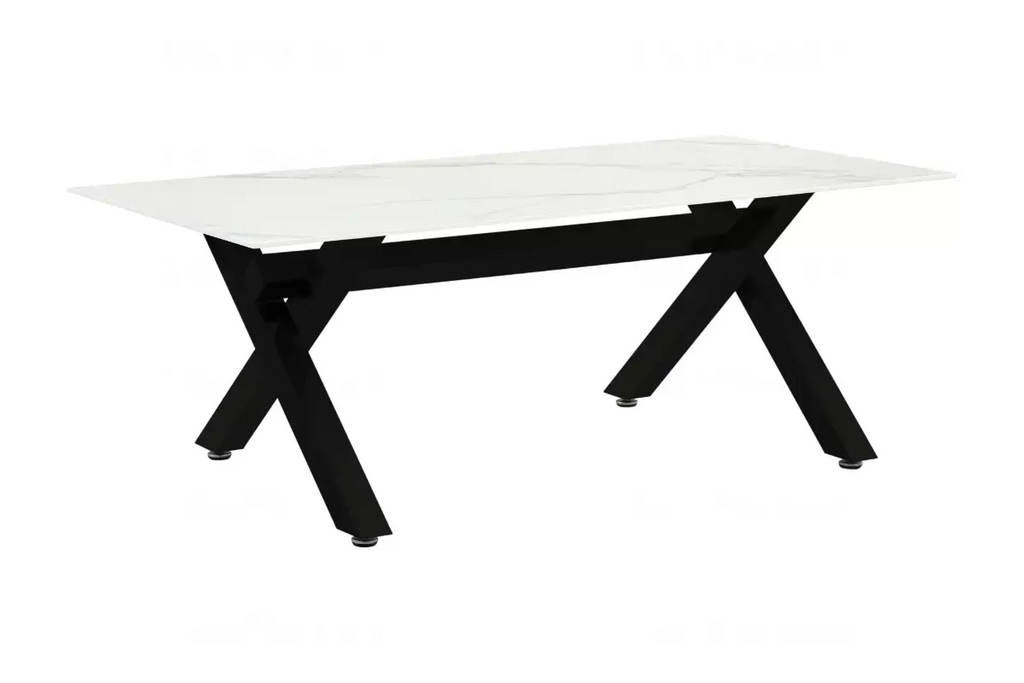 Table basse marbre blanc pied noir CROSS