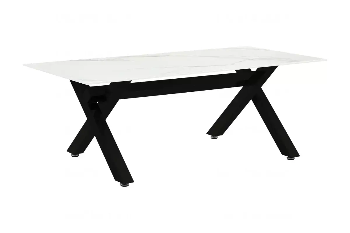 Table basse marbre blanc pied noir CROSS Swedzo-Meuble