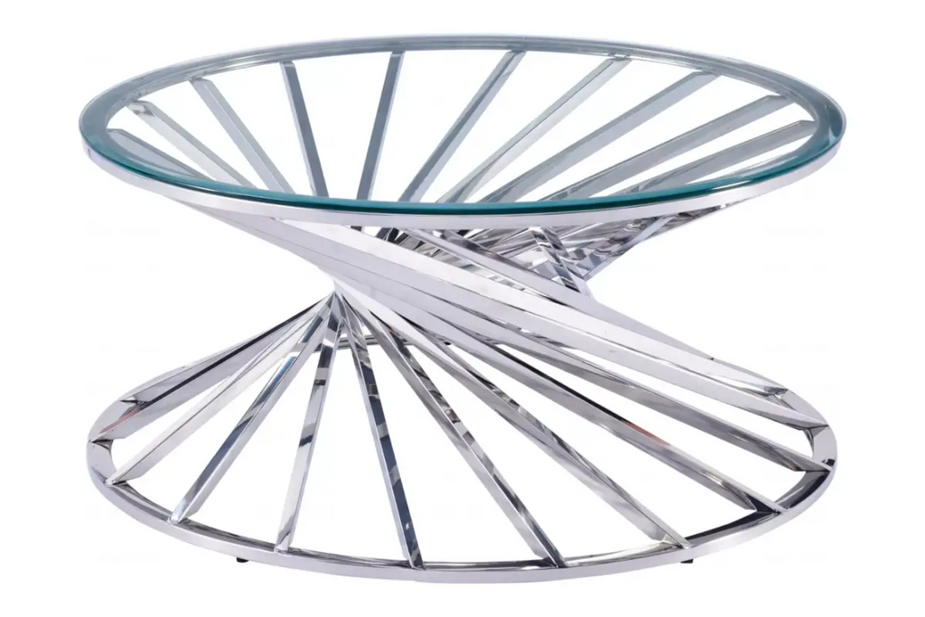 Table basse ronde en verre argent RUBY