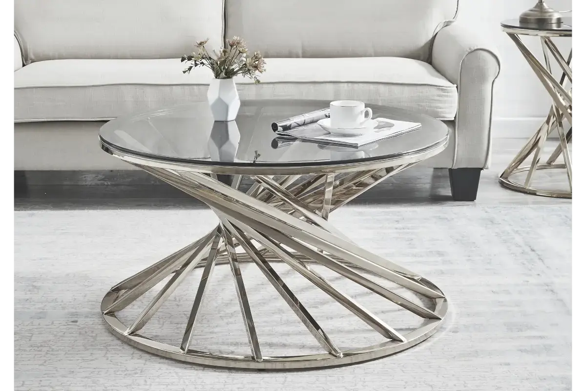 Table basse ronde en verre argent RUBY Swedzo-Meuble