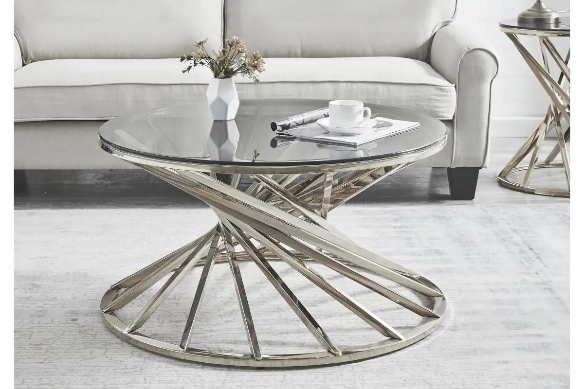 Table basse ronde en verre argent RUBY