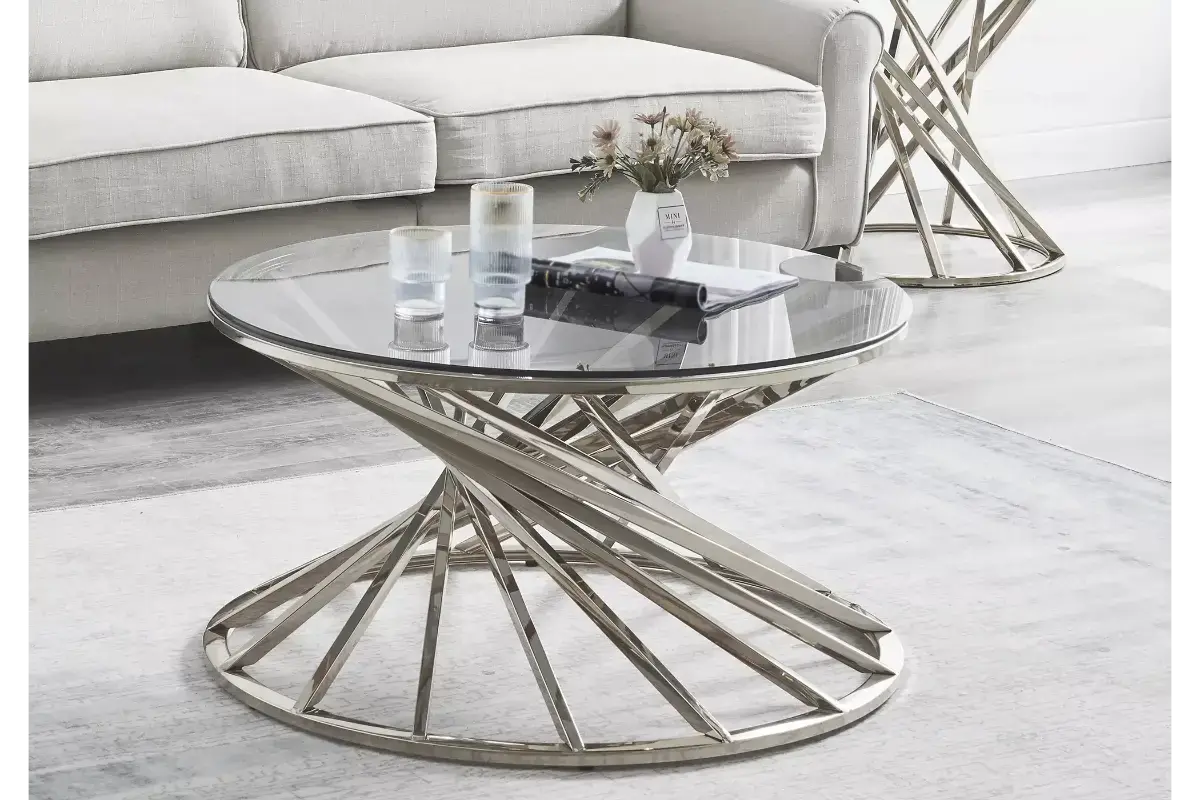 Table basse ronde en verre argent RUBY Swedzo-Meuble