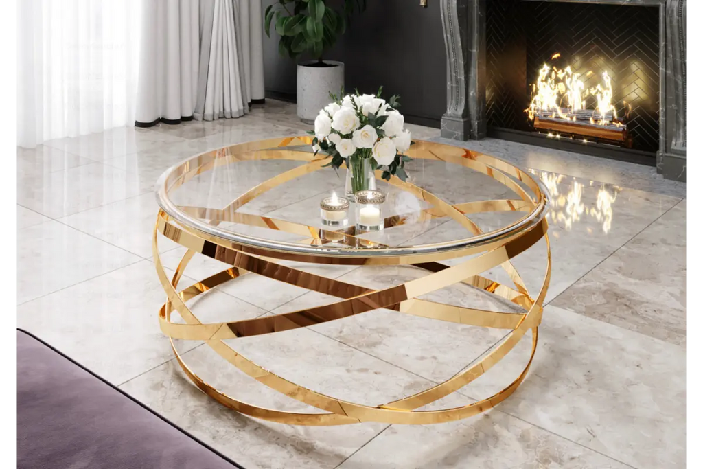 Table basse ronde en verre doré EVO