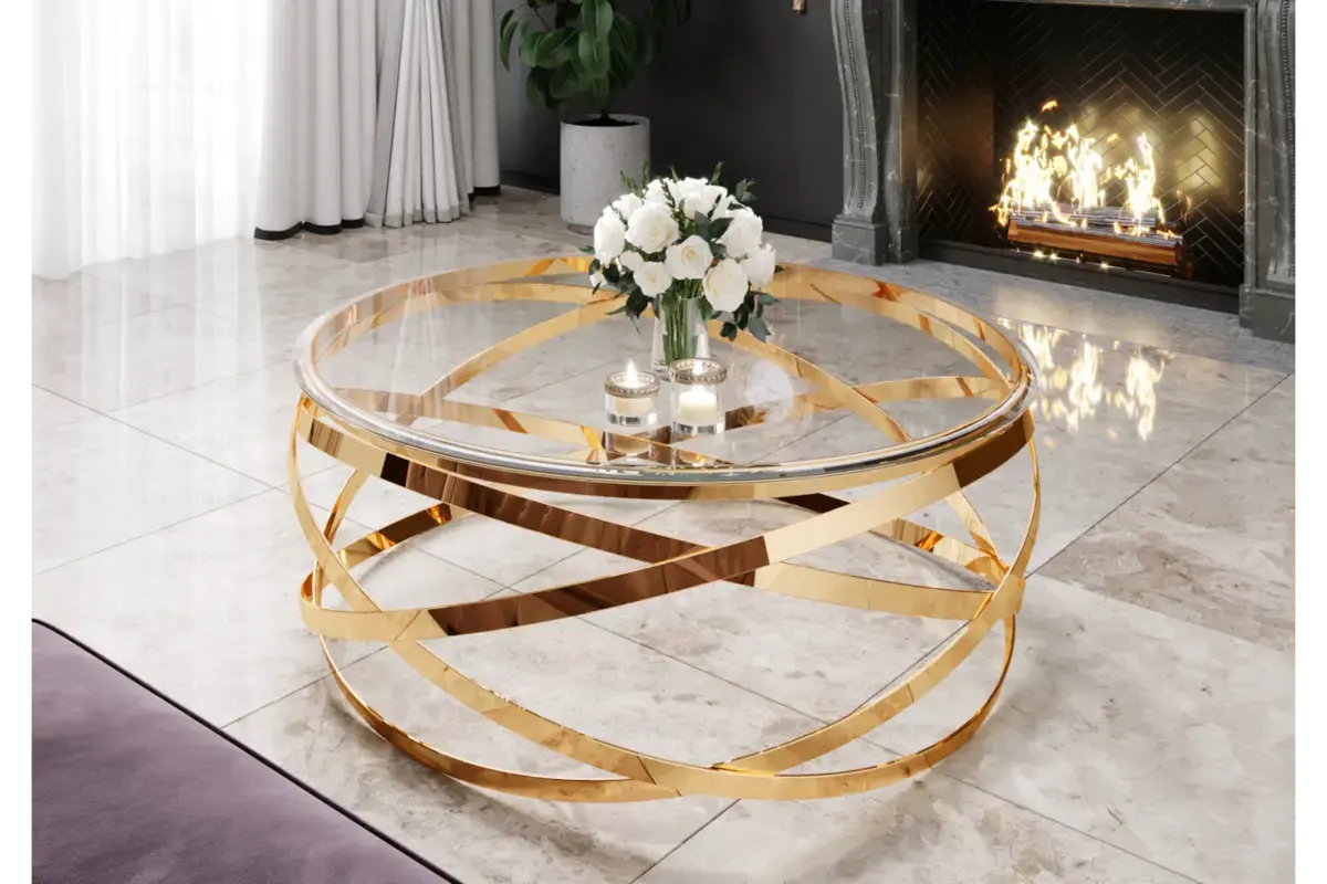Table basse ronde en verre doré EVO Swedzo-Meuble