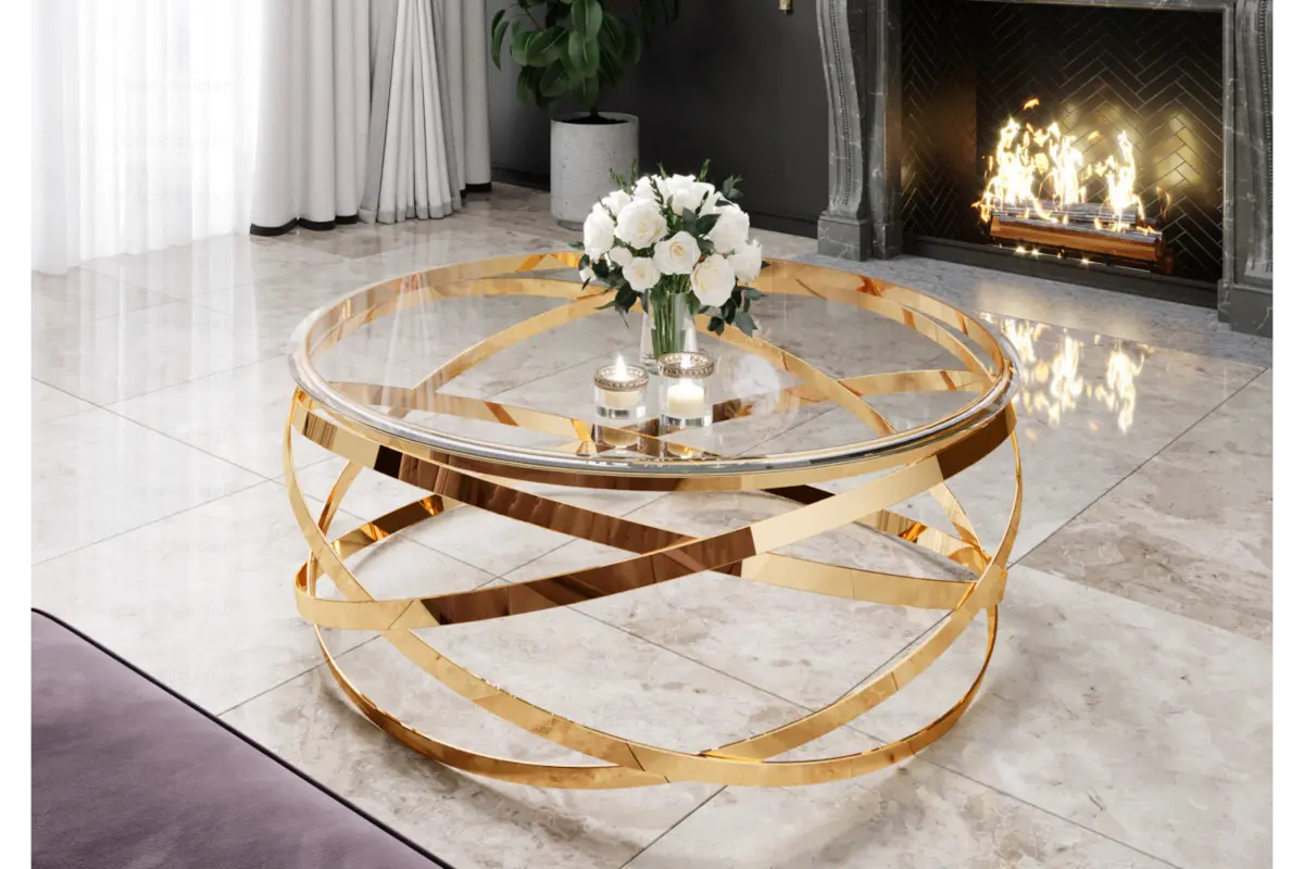 Table basse ronde en verre doré EVO
