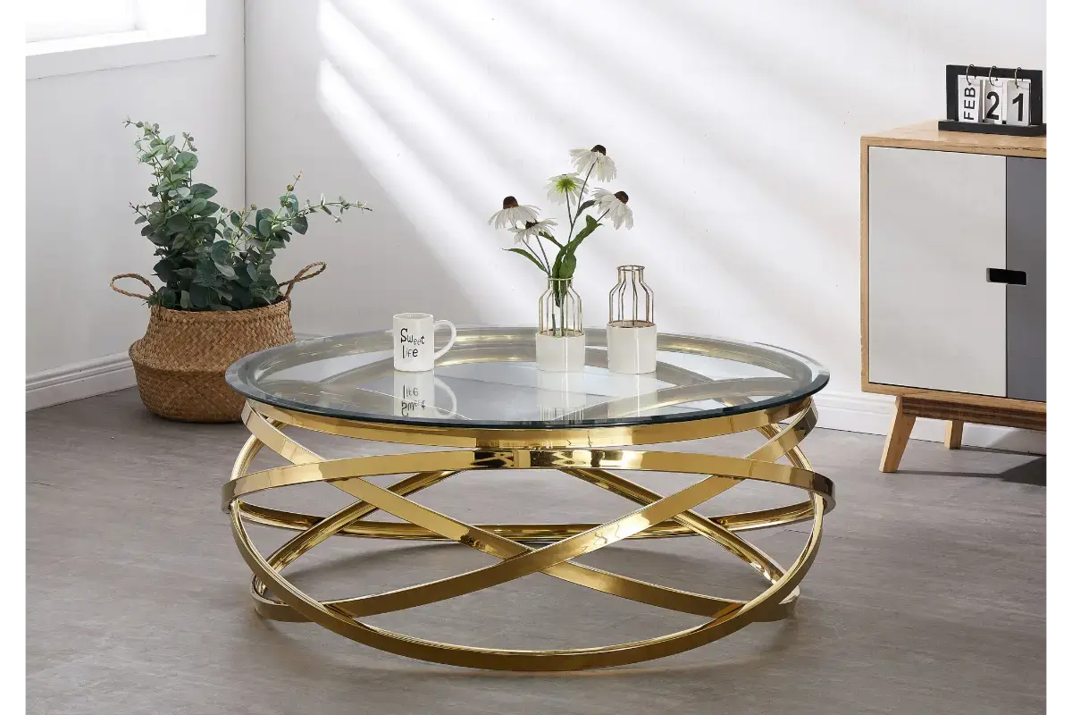 Table basse ronde en verre doré EVO Swedzo-Meuble