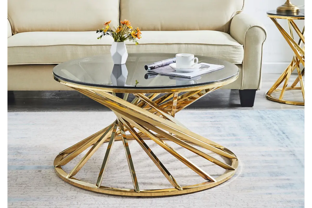 Table basse ronde en verre doré RUBY