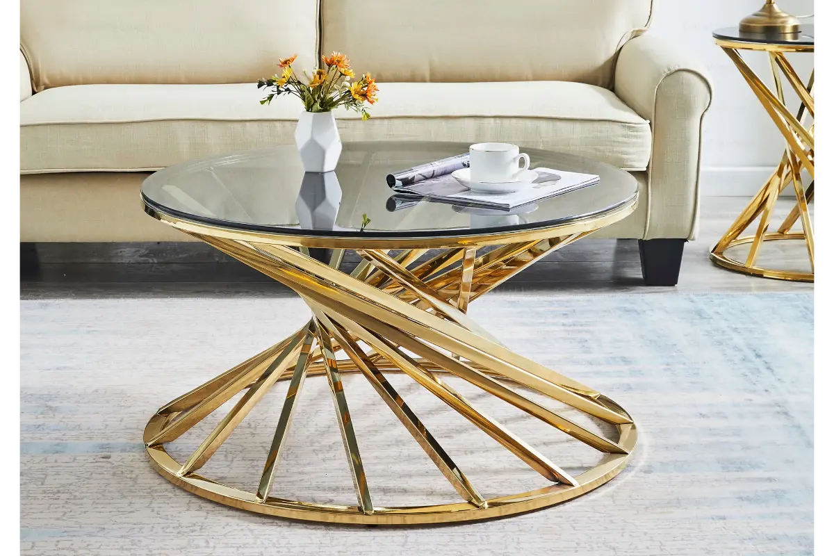 Table basse ronde en verre doré RUBY