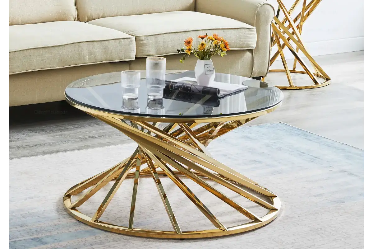 Table basse ronde en verre doré RUBY Swedzo-Meuble
