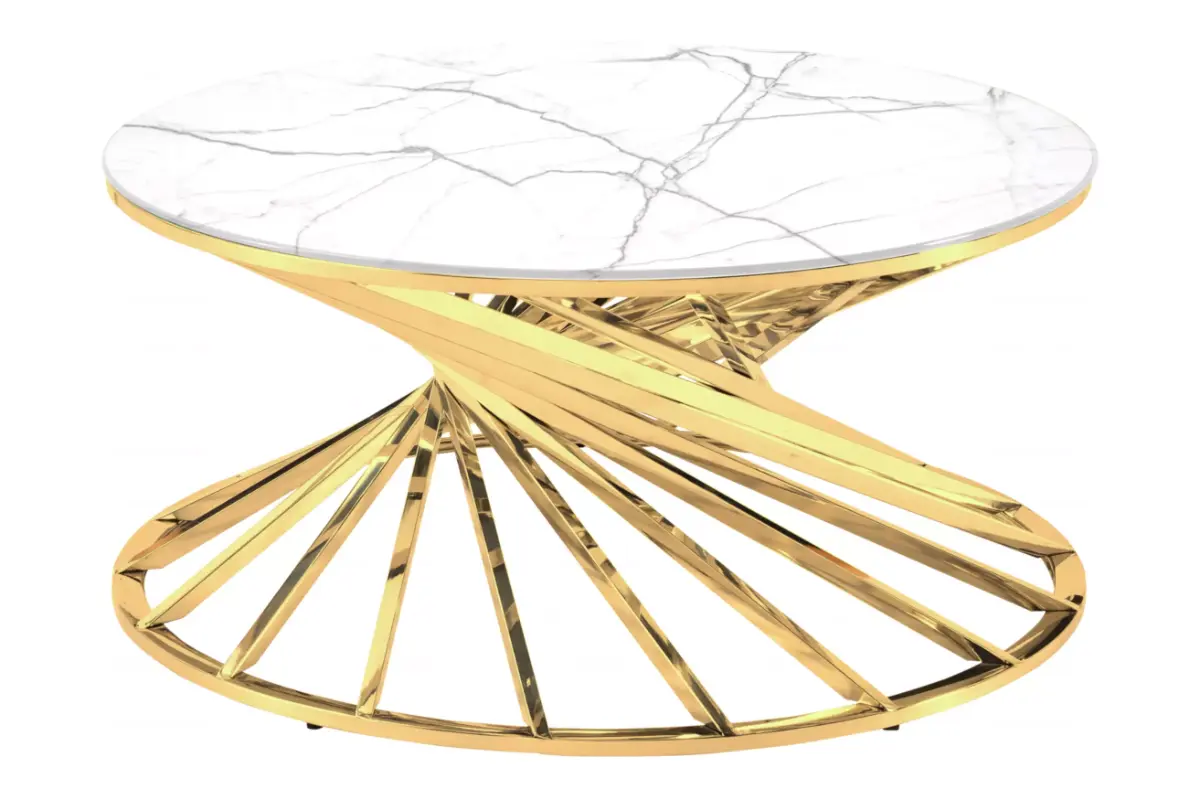 Table basse ronde marbre blanc doré RUBY