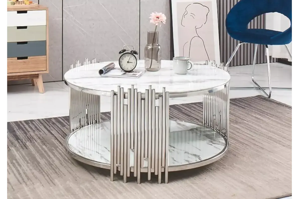 Table basse ronde marbre blanc éVE Swedzo-Meuble